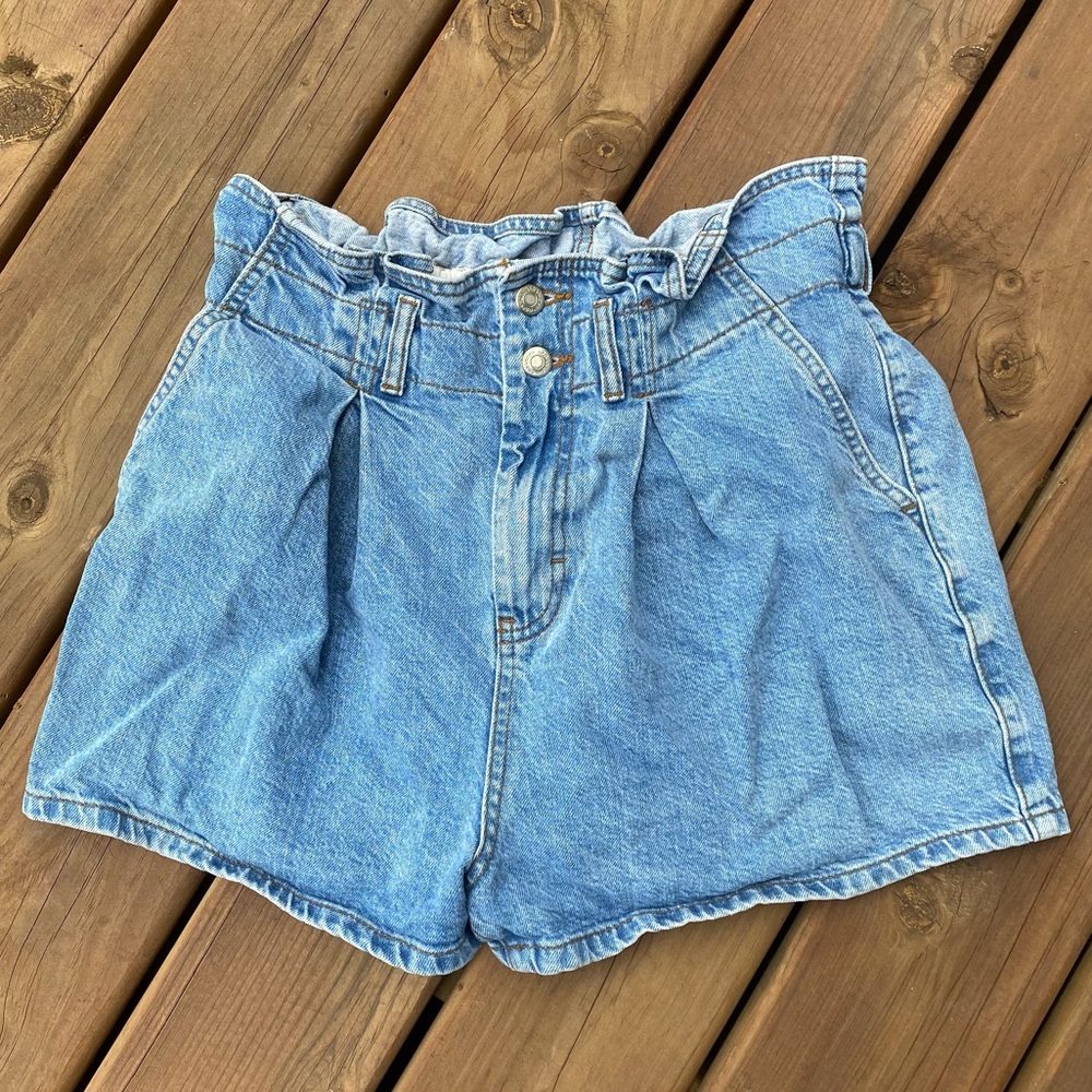 Topshop Paper Bag Denim Shorts